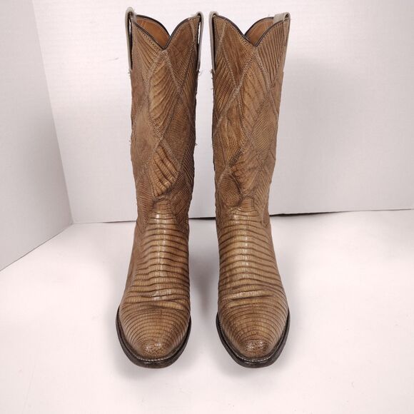 Vtg Laramie Leather Western Cowboy Boot Handmade Patchwork Lizard Brown Sz 6 D - Picture 3 of 11